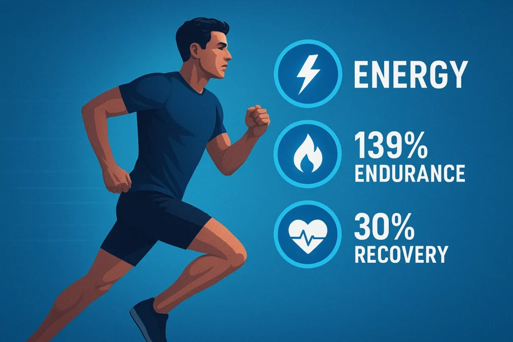 Athlete running with energy metrics showing improved endurance