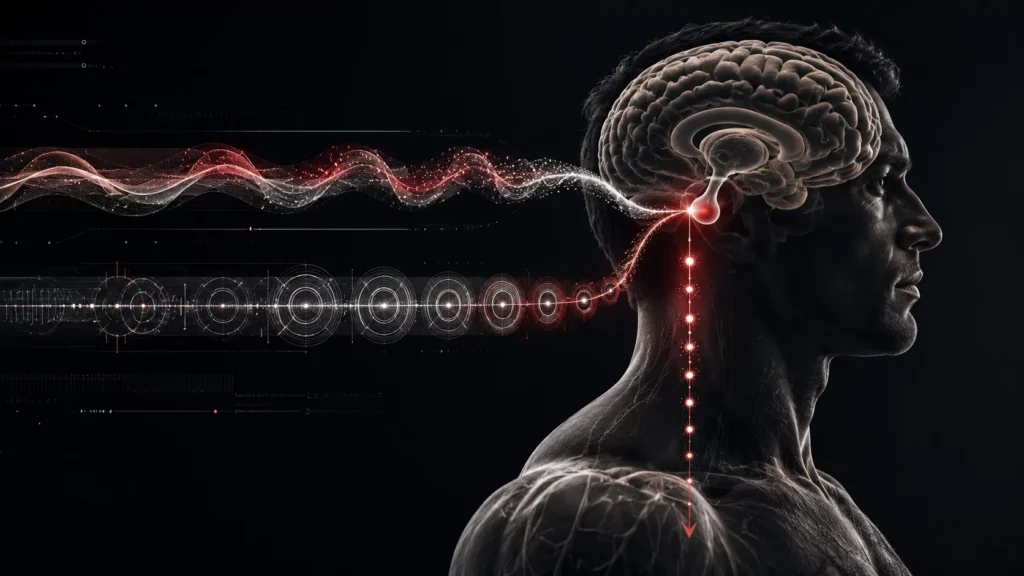 Conceptual visualization of CJC-1295 and Ipamorelin activating complementary growth hormone pathways
