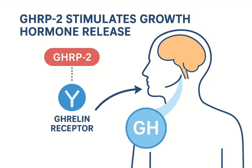Diagram showing how GHRP-2 stimulates growth hormone release