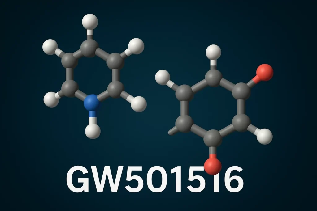 3D molecular structure of GW501516 (Cardarine) showing chemical bonds