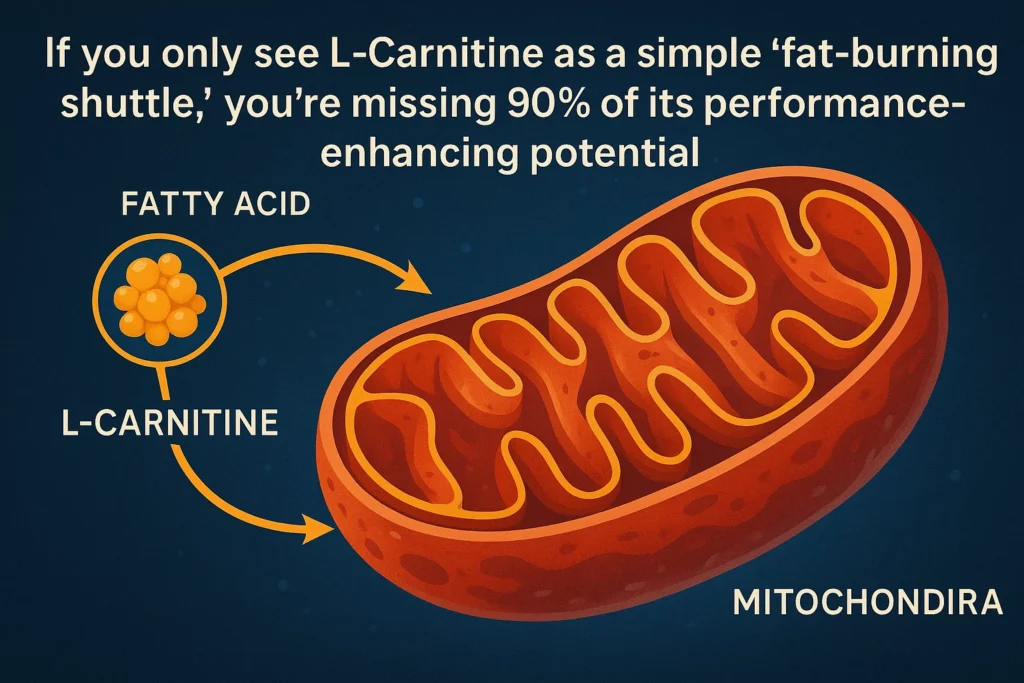 Detailed illustration of mitochondria with L-Carnitine transporting fatty acids
